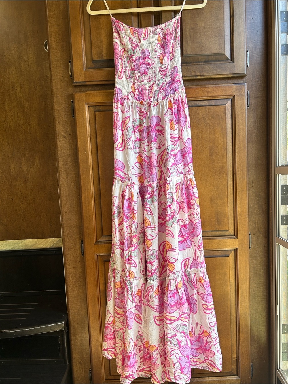 Anthropologie ABEL THE LABEL Pink Floral Strapless Smocked Maxi Dress Size XS - Picture 3 of 10